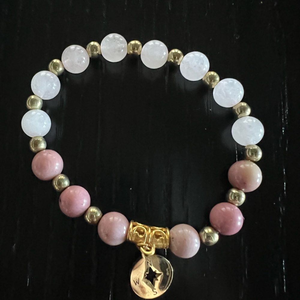 Gold and Pink Beaded Bracelet